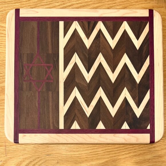 Cutting Board Star of David Mixed Hardwoods Hand Crafted ReversibleJudaica - Picture 2 of 8
